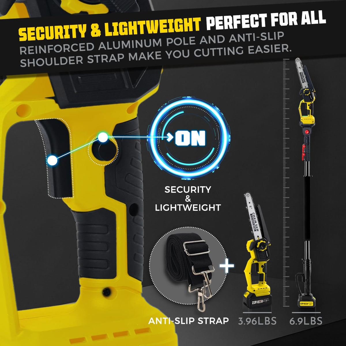 2-in-1 Cordless Pole Saw & 8'' Mini Chainsaw,Forest Ranger Approved Electric Handheld Chain Saw with 2 21V 4.0Ah Rechargeable Batterie&Charger, Auto