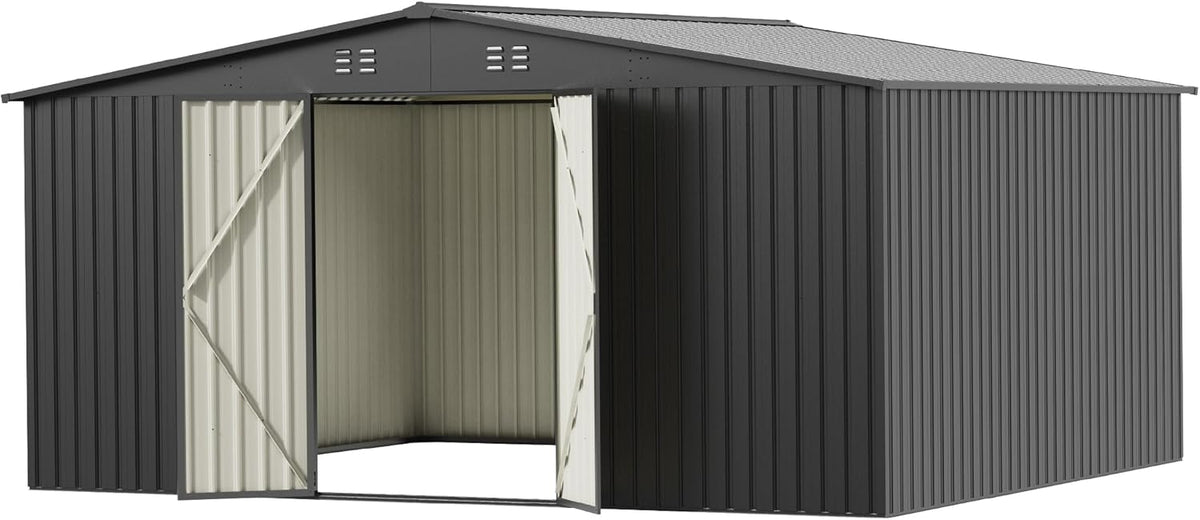 14 x 12FT Outdoor Storage Shed, Metal Waterproof Storage Shed Steel Utility Garden Tool Shed with Door & Lock Outdoor Storage,All-Weather Shelter for