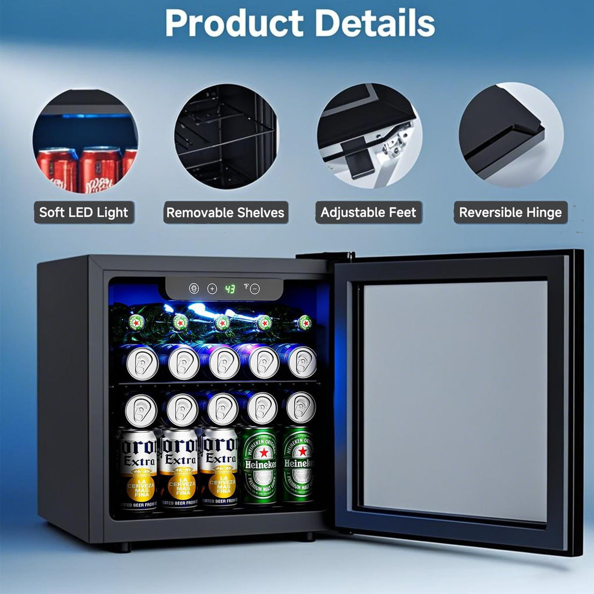 COWSAR 4.5 Cu.Ft Wine Fridge 37 Bottle, ETL Approved Freestanding Wine Cooler 145 Can Beverage Refrigerator with Stainless Steel Reversible Glass