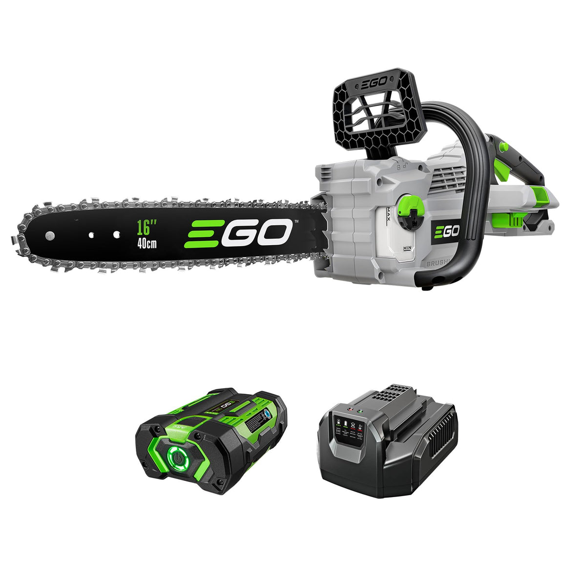 EGO POWER+ Chain Saw, 12" Battery Powered Chainsaw, Electric Cordless, Includes 56V 2.5Ah Battery and Charger - CS1201