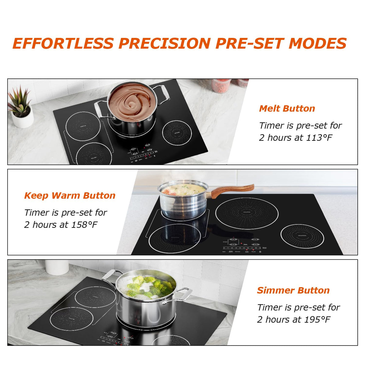 30 Inch Induction Cooktop 4 Burners, Flat Glass Top Electric Stove Hob with Bridge-SYNC, 3 Preset Modes Booster, Timer, Pause, Child Lock, Drop in