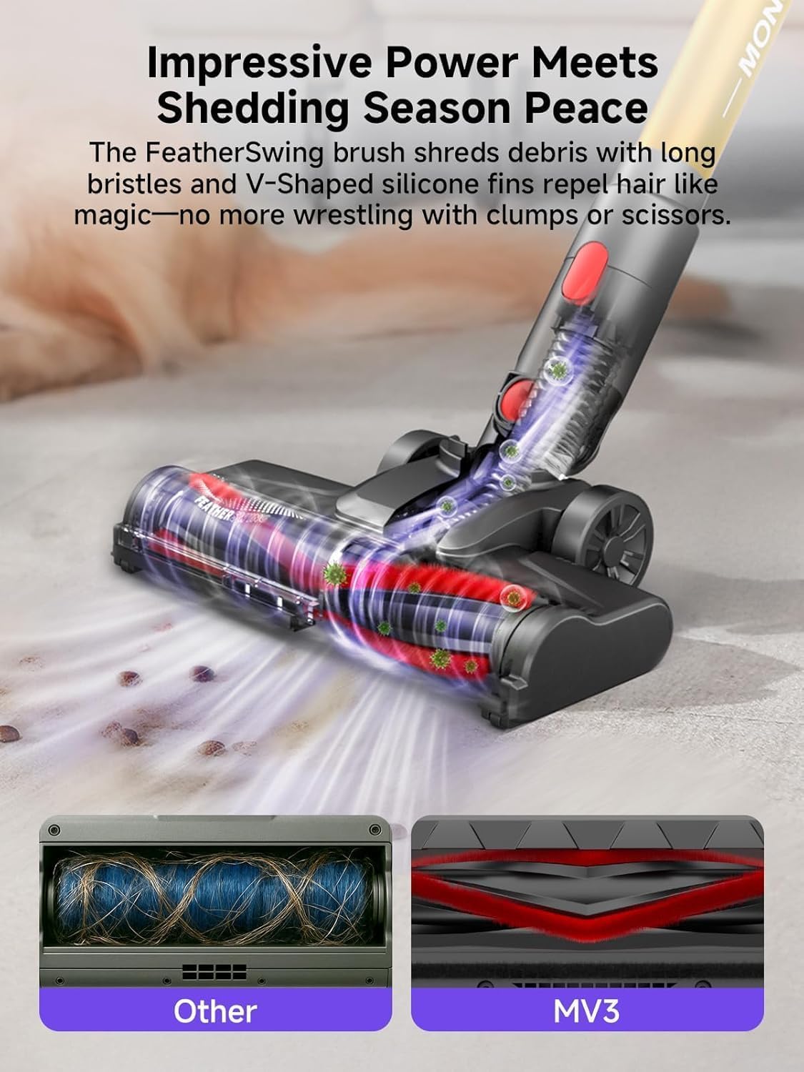 MONSGA Cordless Vacuum Cleaner, 45KPa 400W Stick Vacuum for Home, 50Mins Anti-Tangled Vacuum Cleaner with Charging Dock, Light-Weighted Handheld