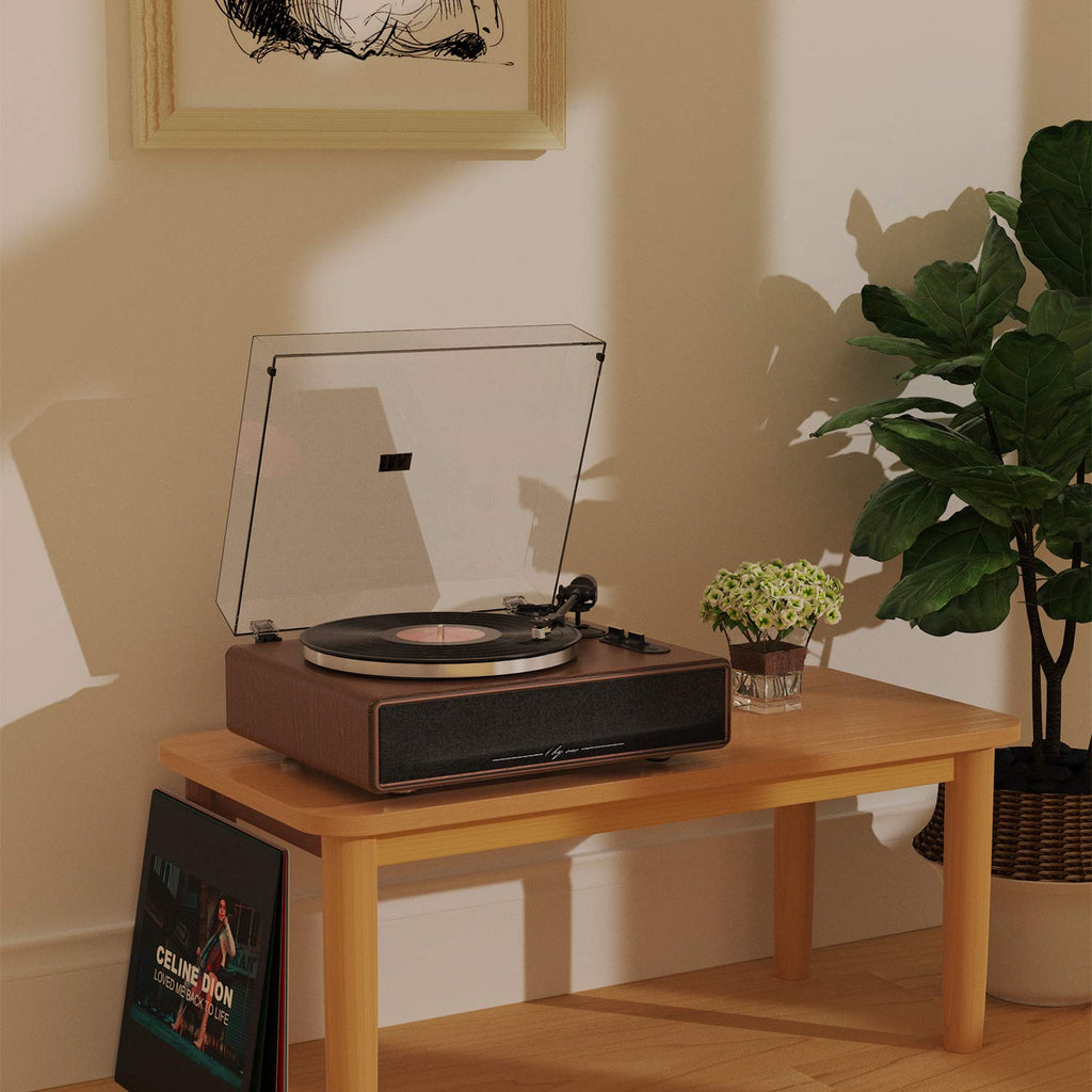 1 by ONE High Fidelity Belt Drive Turntable with Built-in Speakers, Vinyl Record Player with Magnetic Cartridge, Bluetooth Playback and Aux-in