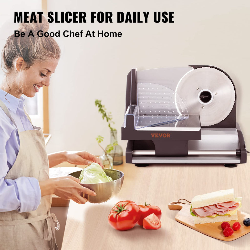 VEVOR Commercial Meat Slicer, 10 inch Electric Food Slicer, 240W Frozen Meat Deli Slicer, Premium Chromium-plated Steel Blade Semi-Auto Meat Slicer