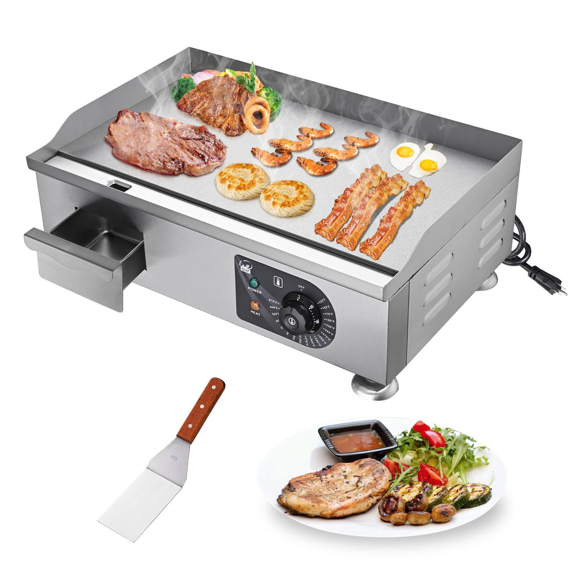 WeChef 24" Commercial Griddle 3500W Electric Countertop Griddle Non-Stick Flat Stainless Steel Adjustable Restaurant Grill Temperature Control 122 to