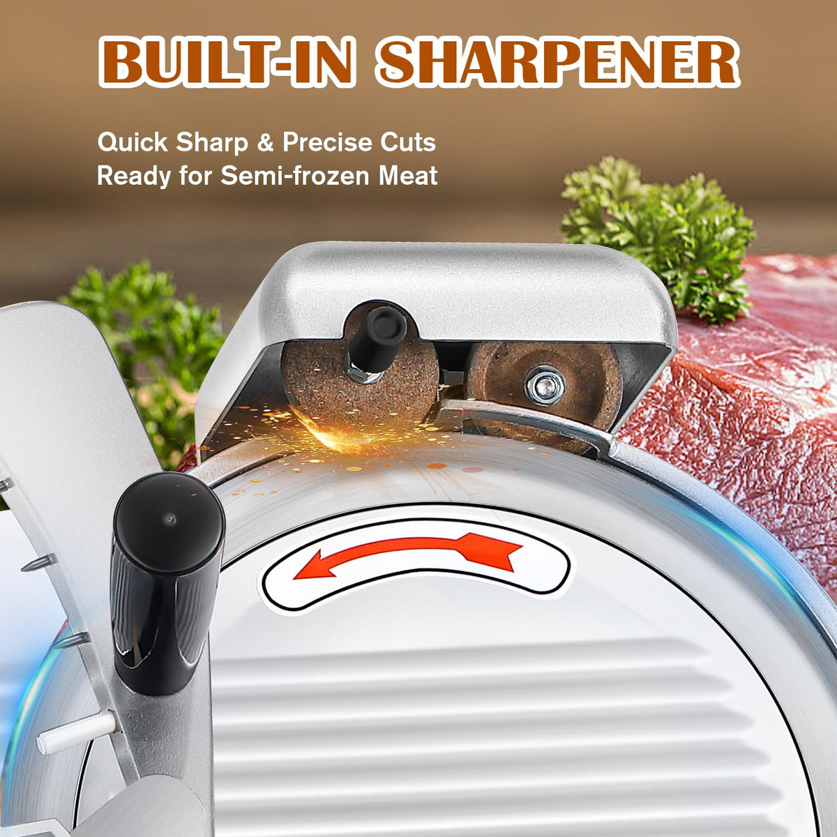 CGOLDENWALL Meat Slicer Machine, 10" 240W Electric Deli Meat Cheese Food Slicer, 0-1/2" Adjustable Thickness Semi-Auto Frozen Meat Slicer for Home &