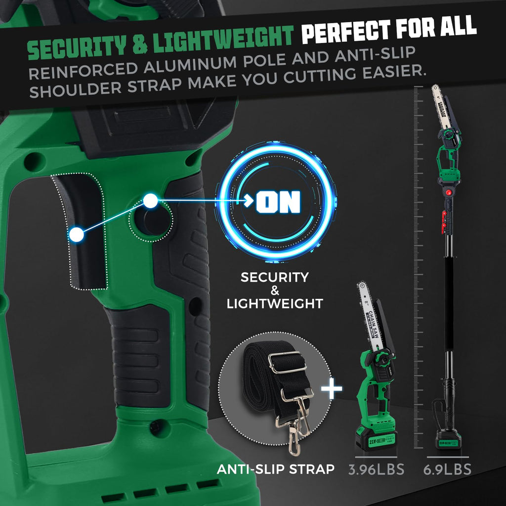 2-in-1 Cordless Pole Saw & 8'' Mini Chainsaw,Forest Ranger Approved Electric Handheld Chain Saw with 2 21V 4.0Ah Rechargeable Batterie&Charger, Auto