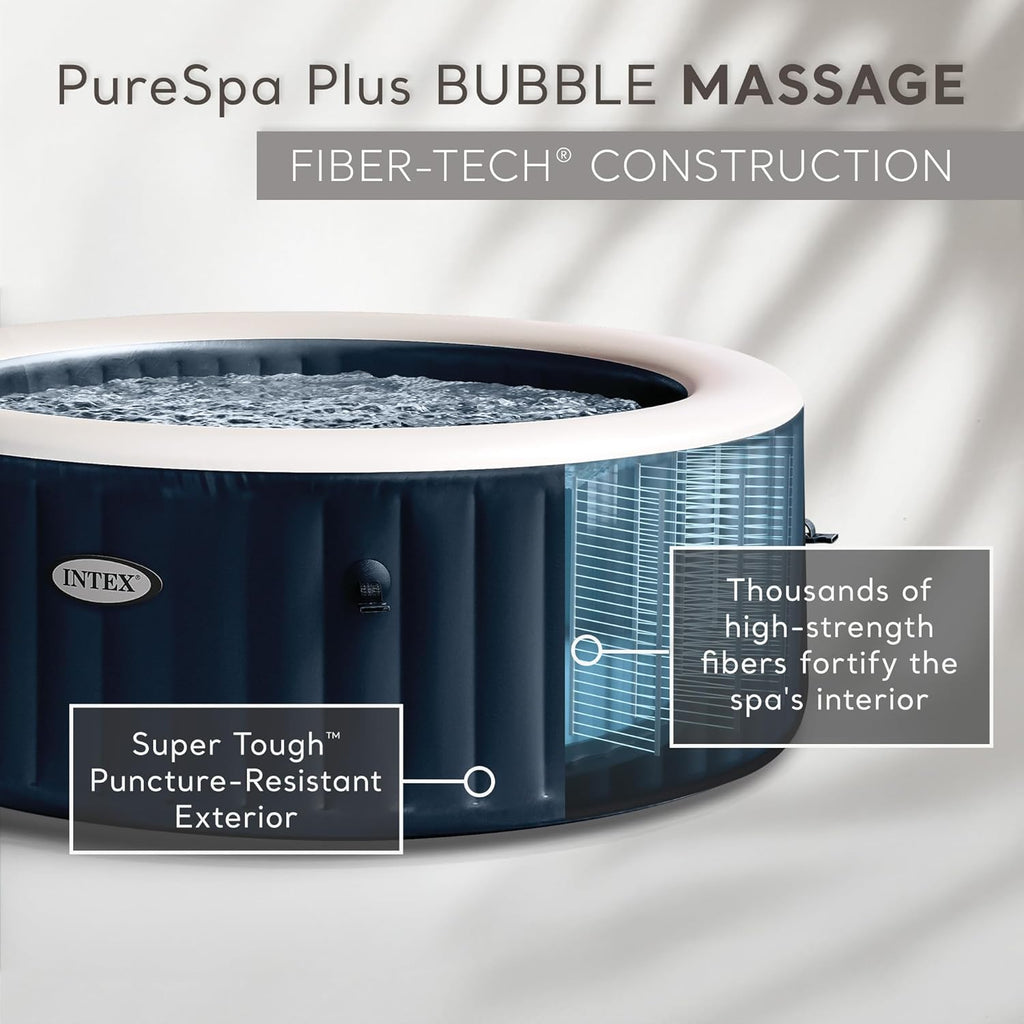 INTEX 28431EP PureSpa Plus Bubble Massage Inflatable Spa Set: Includes Energy Efficient Spa Cover C2 Headrests C LED Light C 6 Person Capacity C 85"