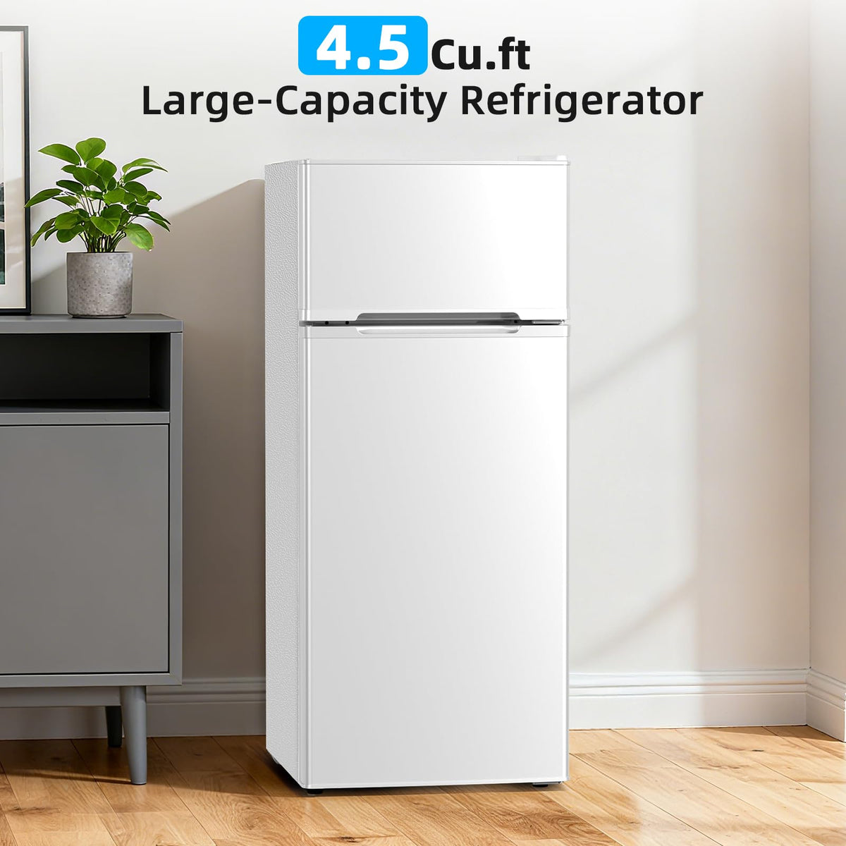 Antarctic Star Compact Refrigerator,4.5 Cu.Ft. Mini Separate Freezer Double 2-Door Adjustable Removable Shelves for Apartment/Dorm/Office,GREY