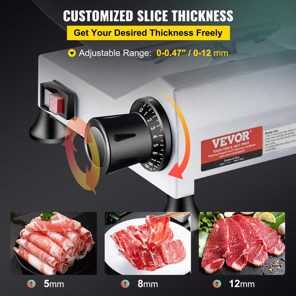 VEVOR Commercial Meat Slicer, 10 inch Electric Food Slicer, 240W Frozen Meat Deli Slicer, Premium Chromium-plated Steel Blade Semi-Auto Meat Slicer