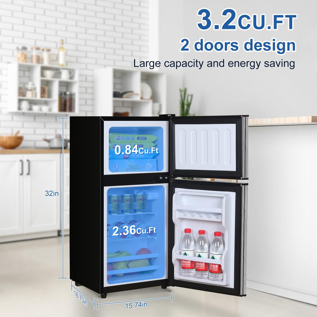 4.2 Cu Ft Mini Fridge for Bedroom, 2 Door Small Fridge, 7 Level Thermostat, LED Light, Small Refrigerator for Bedroom, Office, Dorm