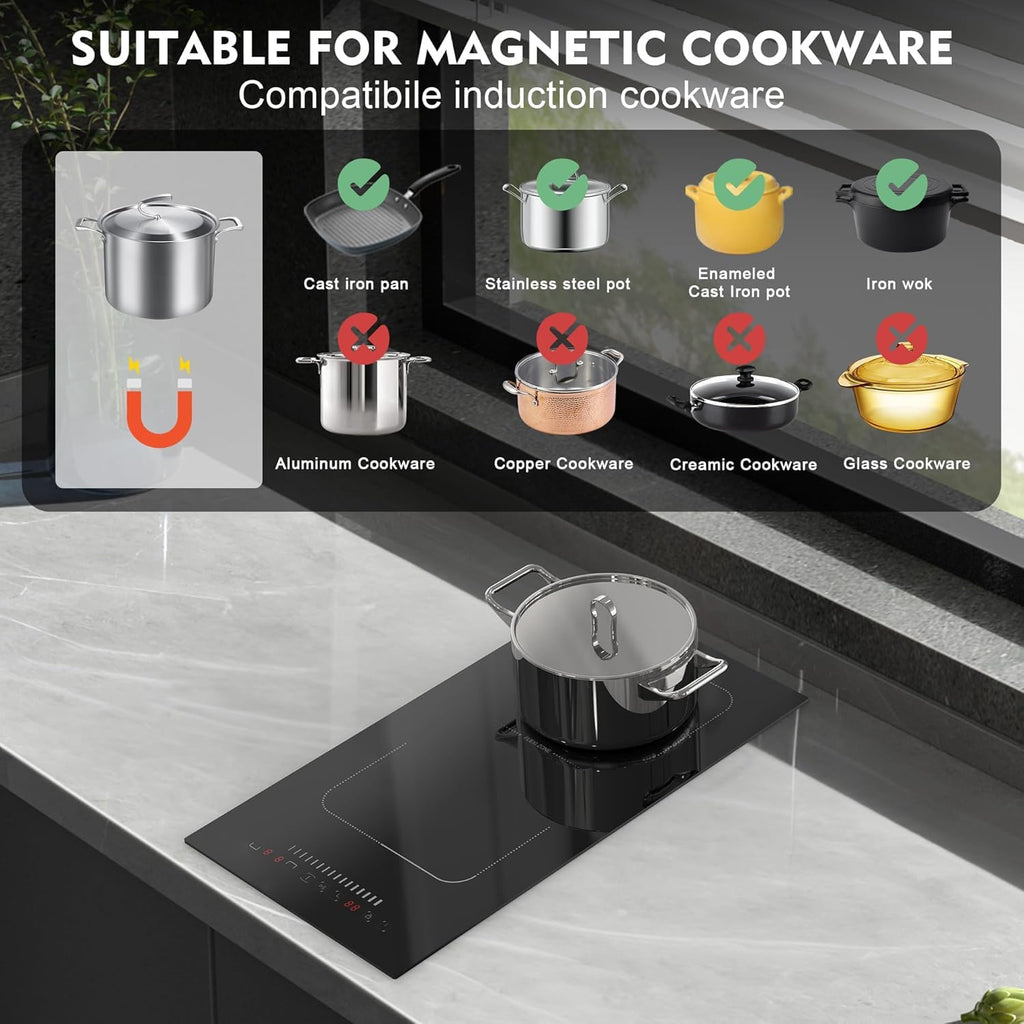 Karinear 24 Inch Induction Cooktop 3 Burners, 6800W Built-in Induction Stovetop with Flex Zone,Child Safety Lock, Timer, Boost, Slider Control Black