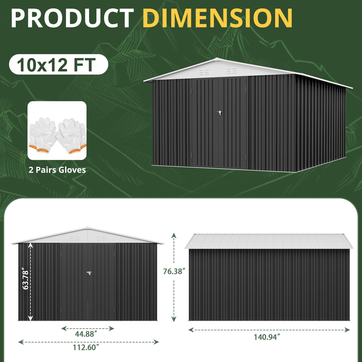 Polar Aurora 12x14 FT Outdoor Storage Shed, Garden Shed with Updated Frame Structure and Lockable Doors, Metal Tool Sheds for Backyard Garden Patio