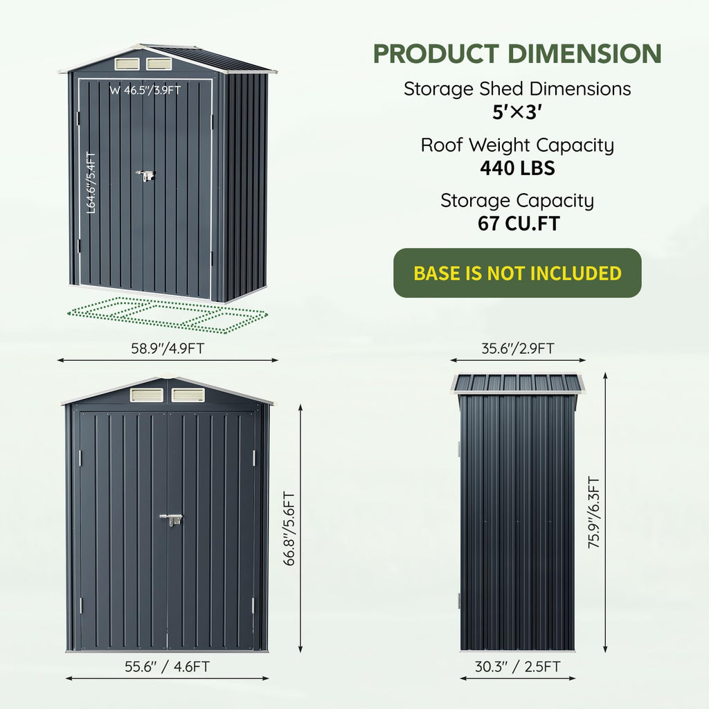 10x10 FT Outdoor Metal Storage Shed, Double Swing Doors, 2 Clear Windows,Tool Shed for Garden, Patio, Backyard Nightblue