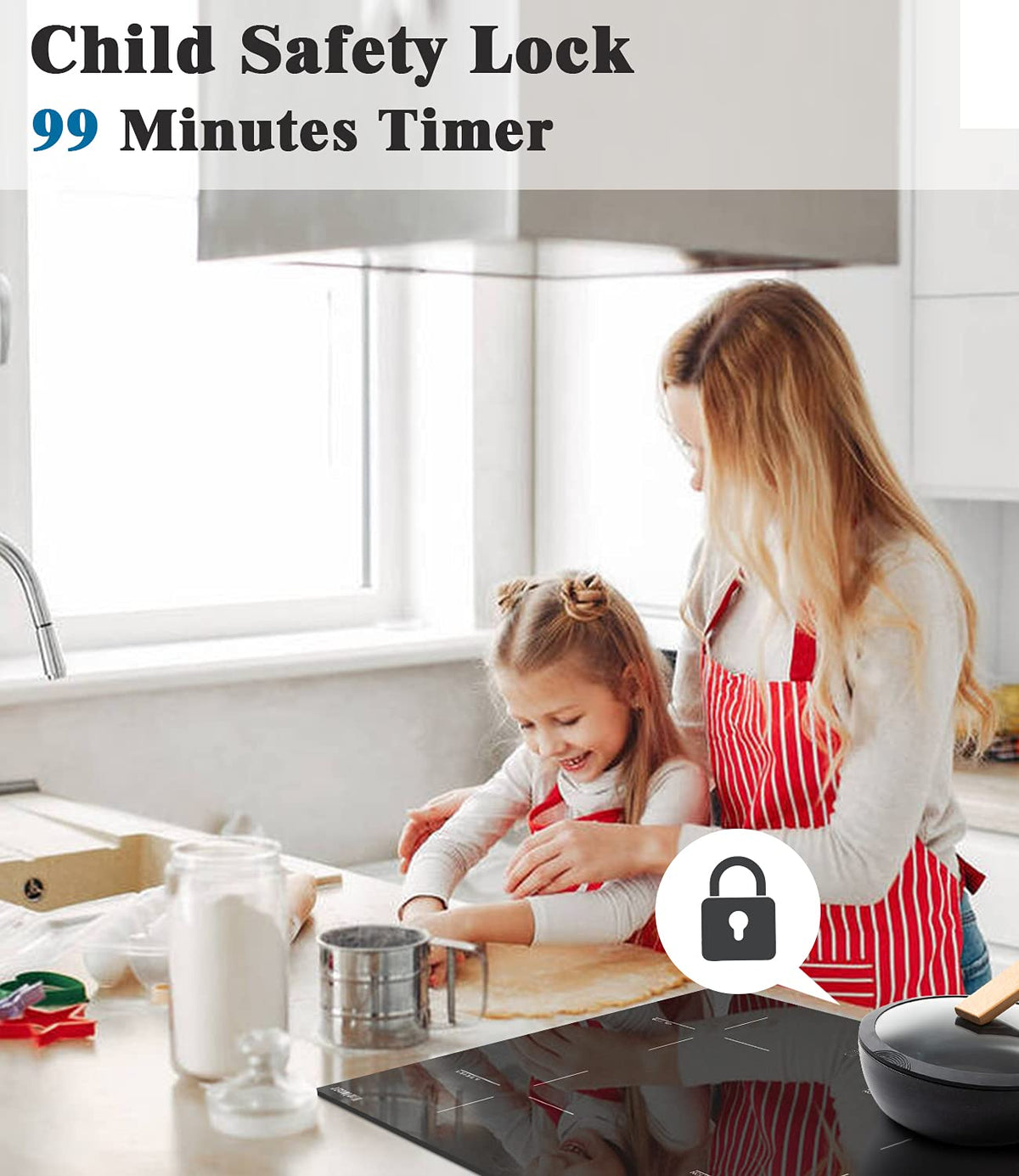 Karinear 24 Inch Induction Cooktop 4 Burner Electric Cooktop, Drop-in Induction Burner with Timer and Child Lock, Pause Function, Vitro Ceramic Glass