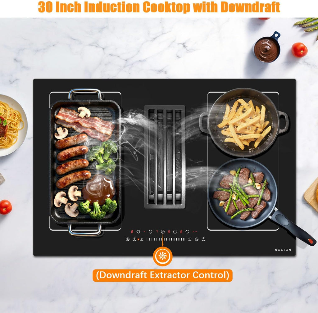 Noxton 24 Inch Induction Cooktop, 4 Burners Electric Cooktop, Upgraded Induction Stovetop with Flex Zone, Power Boost, Pause, 9 Power Levels, Child