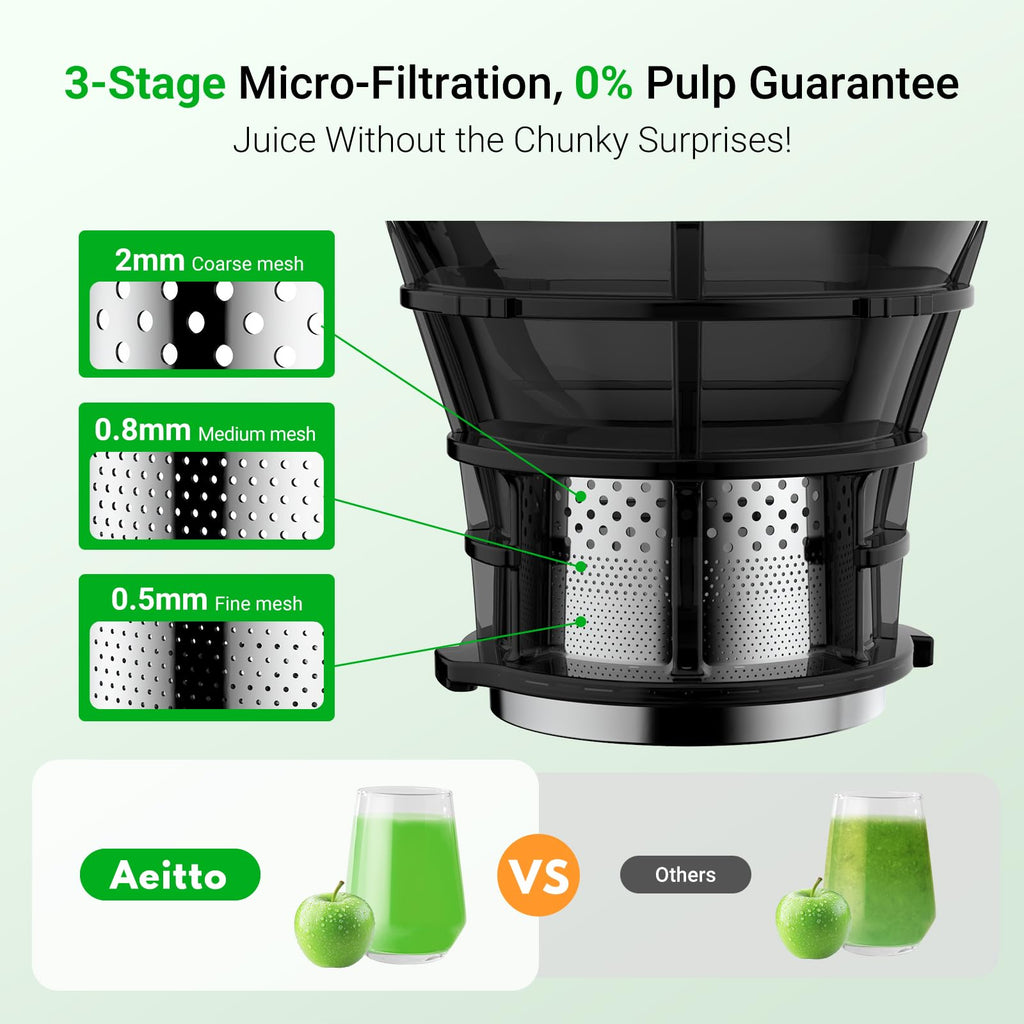 Juicer Machines, Aeitto Cold Press Juicer with Soft & Hard Modes, Quiet Motor, Reverse Function, Juice Extractor Vegetable and Fruit, Masticating