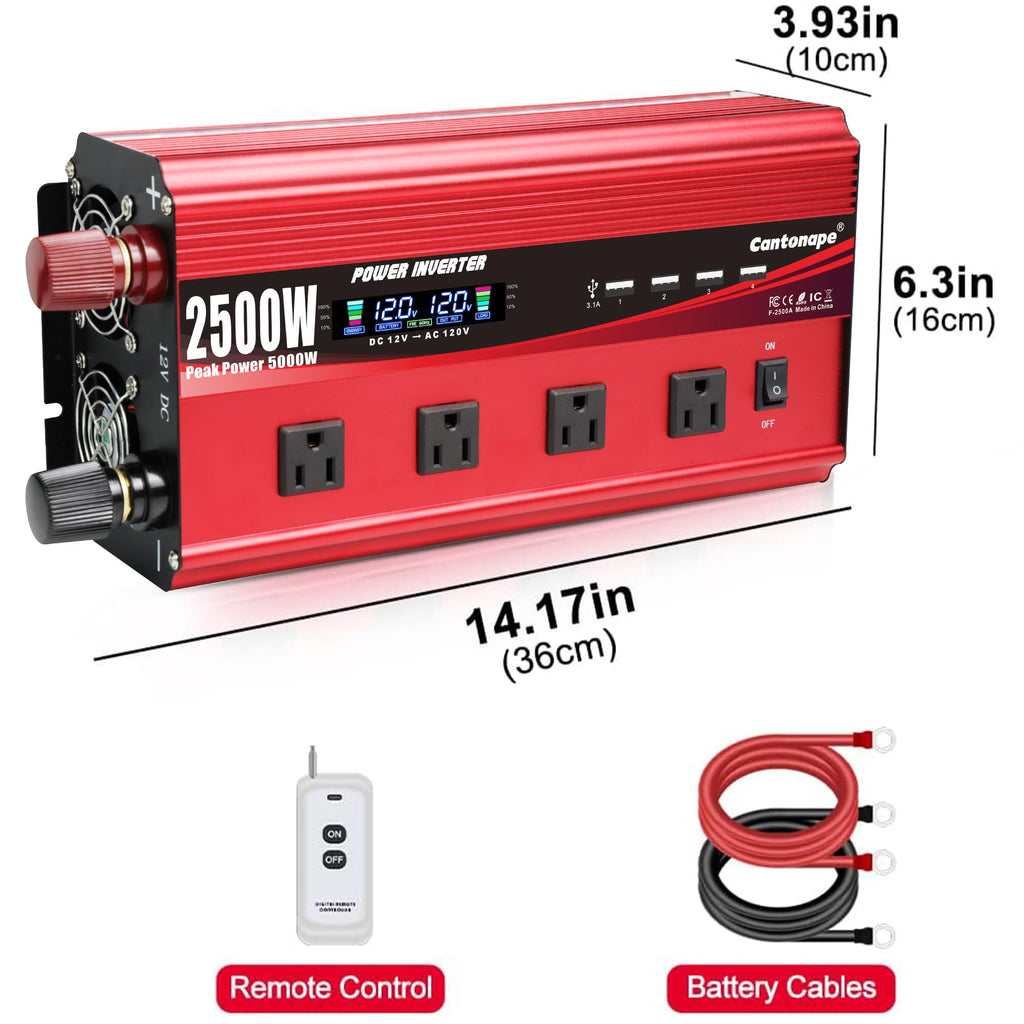 4000W Power Inverter 12V to 110V/120V DC to AC with LCD Display, Remote Controller 5 x AC Outlets and 4 x 3.1A USB Car Adapter for Car Truck Boat RV
