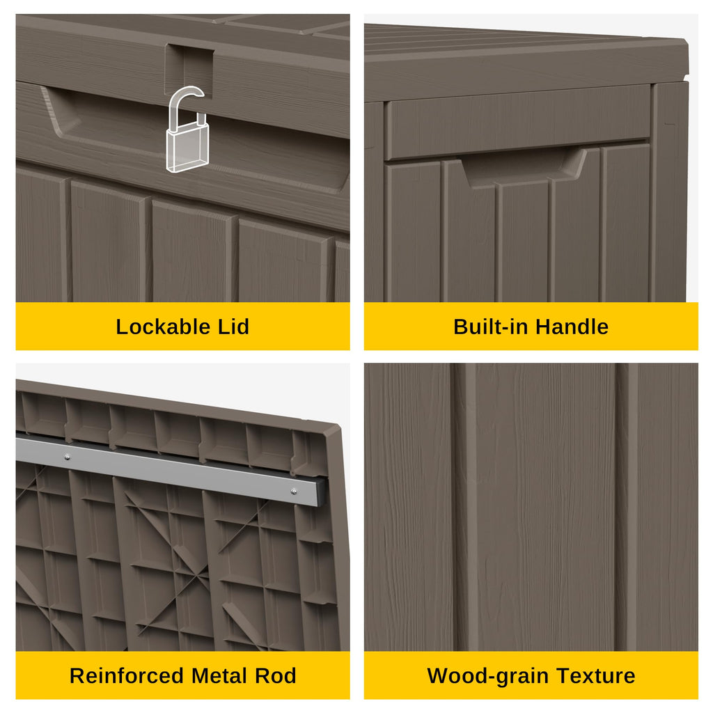 EAST OAK Outdoor Storage Box, 180 Gallon Deck Box, Large Resin Storage Bin for Patio Cushions, Gardening Tools, Lockable, Waterproof and UV Resistant