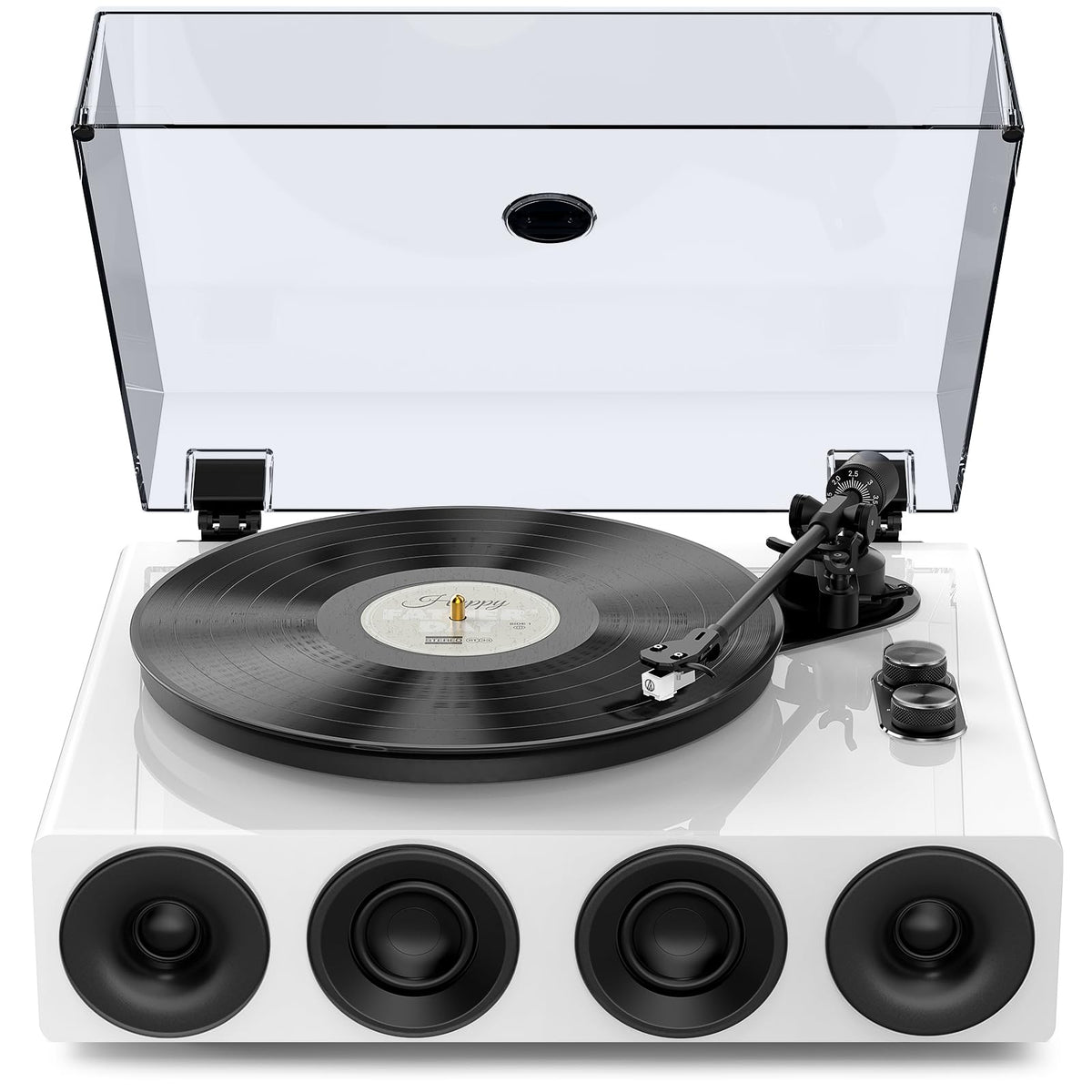 1 by ONE High Fidelity Belt Drive Turntable with Built-in Speakers, Vinyl Record Player with Magnetic Cartridge, Bluetooth Playback and Aux-in