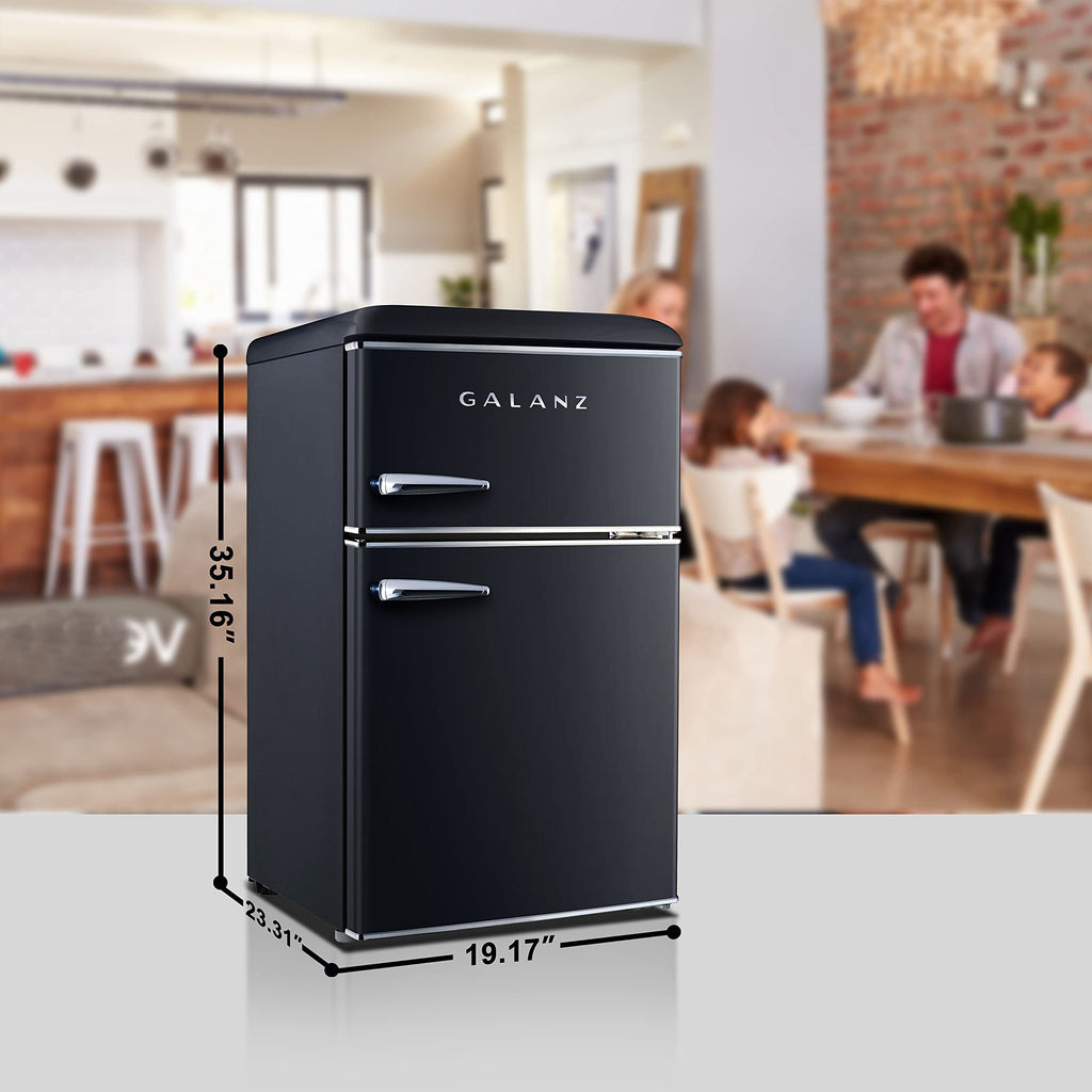 Galanz GLR25MBKR10 Retro Compact Refrigerator, Mini Fridge with Single Doors, Adjustable Mechanical Thermostat with Chiller, Black, 2.5 cu ft