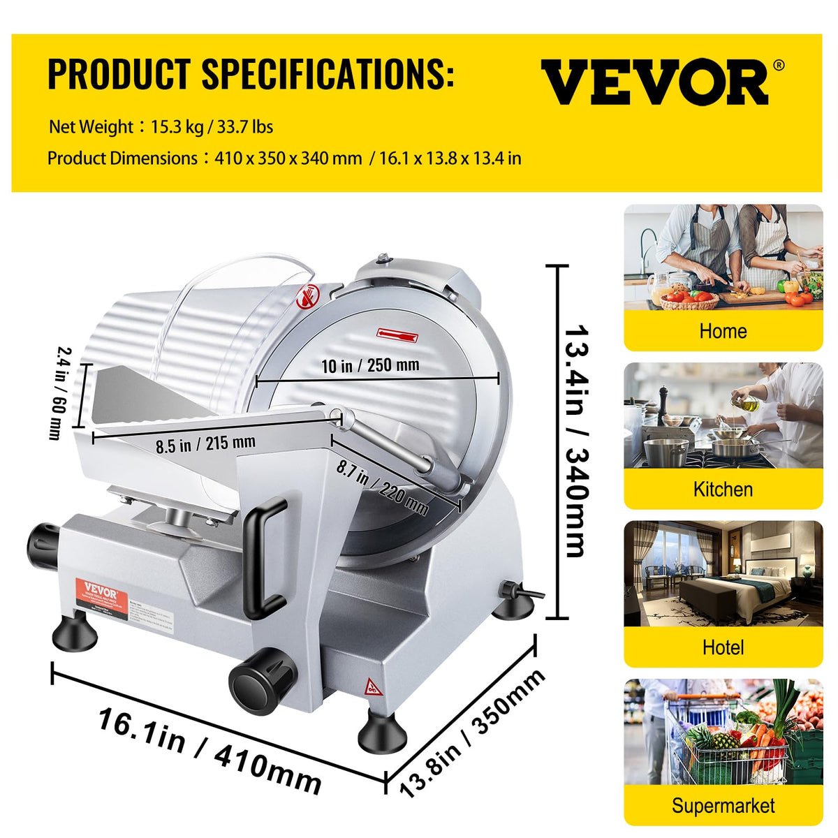 VEVOR Commercial Meat Slicer, 10 inch Electric Food Slicer, 240W Frozen Meat Deli Slicer, Premium Chromium-plated Steel Blade Semi-Auto Meat Slicer