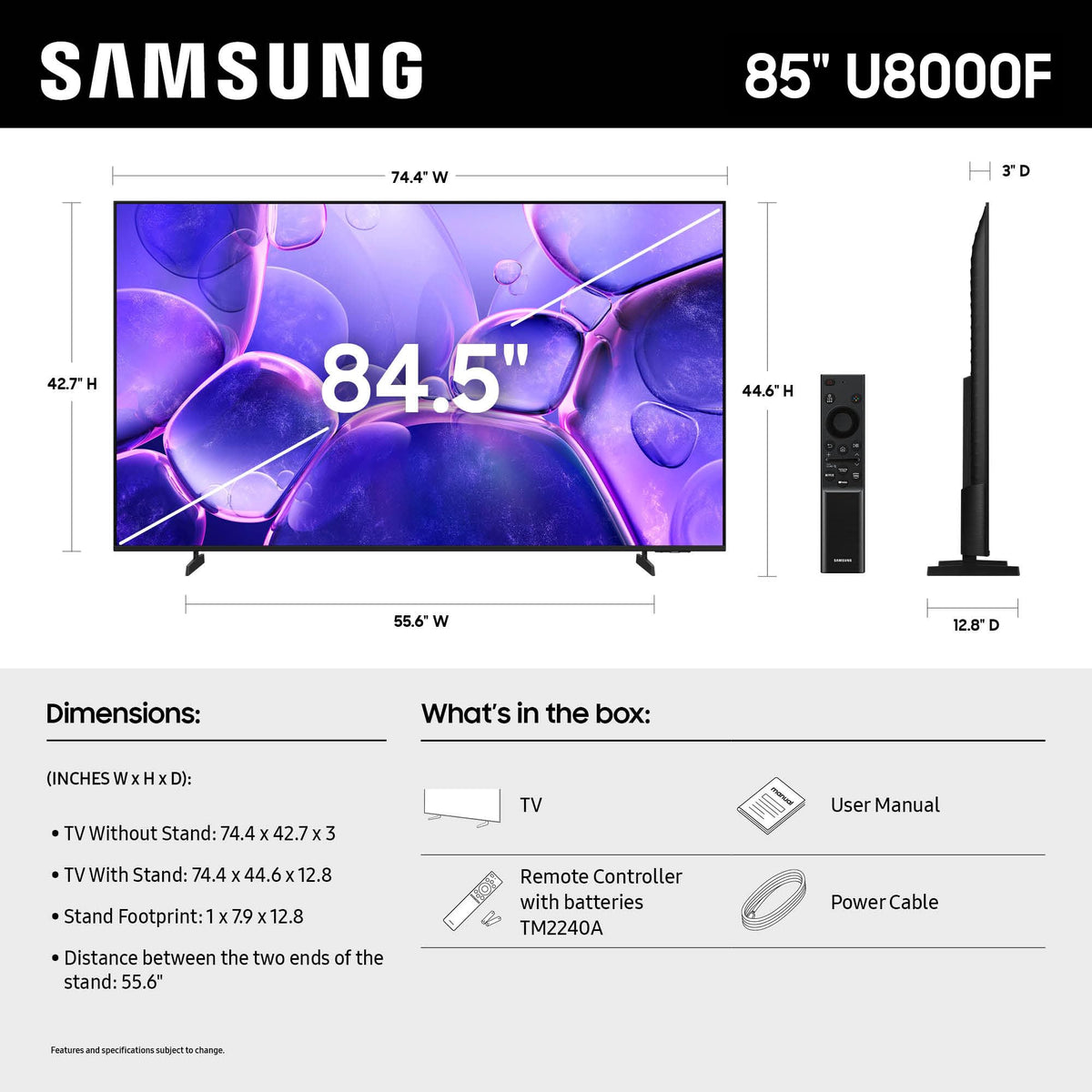 Samsung 43-Inch Class Crystal UHD U8000F 4K Smart TV (2025 Model) Endless Free Content, Crystal Processor 4K, MetalStream Design, Knox Security