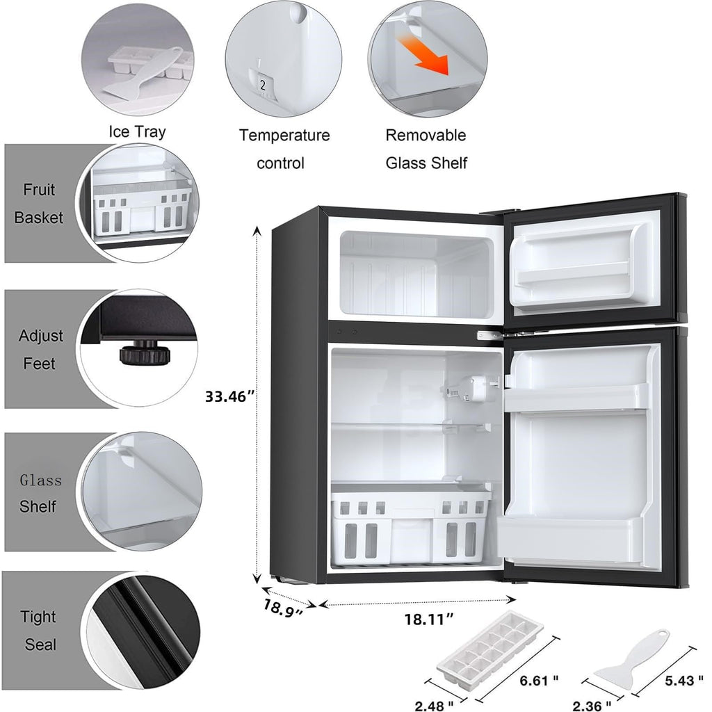 Antarctic Star Compact Refrigerator,3.2 Cu.Ft. Mini Separate Freezer Double 2-Door,Adjustable Removable Shelves for Basement,Apartment,Dorm,Office