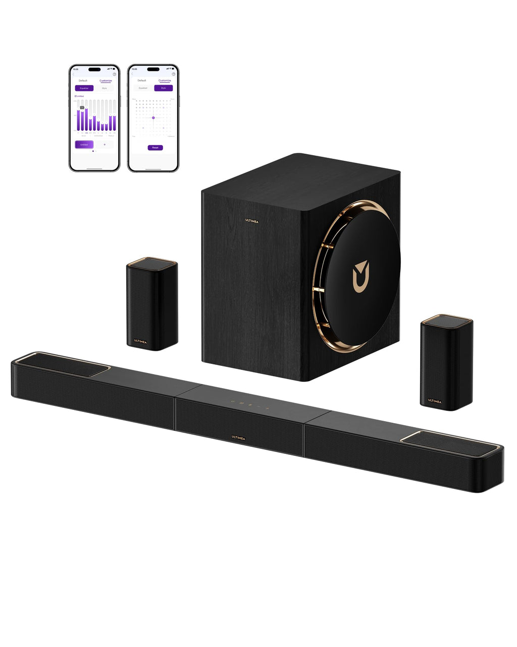 ULTIMEA Skywave X50 5.1.4ch Wireless Surround Sound System for TV, 760W Professional Sound Bar w/Dolby Atmos, 2 Wireless Surround Speakers & 8"