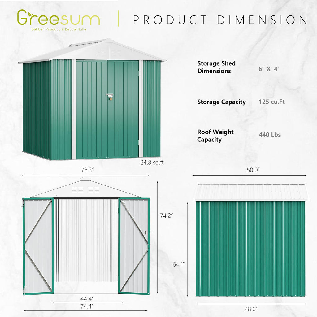 Greesum Outdoor Storage Shed 6 x 8 ft. Utility Tool Shed Metal Storage Garden Shed with Door & Lock for Patio Storage, Brown