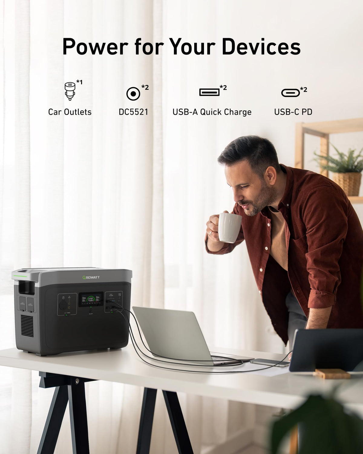 GROWATT Portable Power Station INFINITY 2000 Black Electric Solar Generator2048Wh LifePO4 Battery,2400W AC Output for Home Use, Outdoor Camping