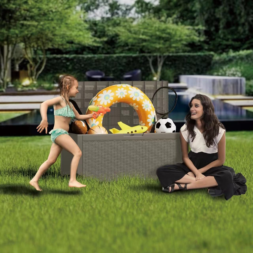 Mersco 320 Gallon Double-Wall Resin Deck Box - Lockable Waterproof Outdoor Storage Box, 1000lbs Capacity & Doubles as Seating for Patio Furniture
