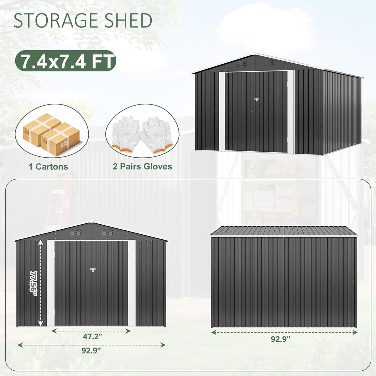 Polar Aurora 12x14 FT Outdoor Storage Shed, Garden Shed with Updated Frame Structure and Lockable Doors, Metal Tool Sheds for Backyard Garden Patio