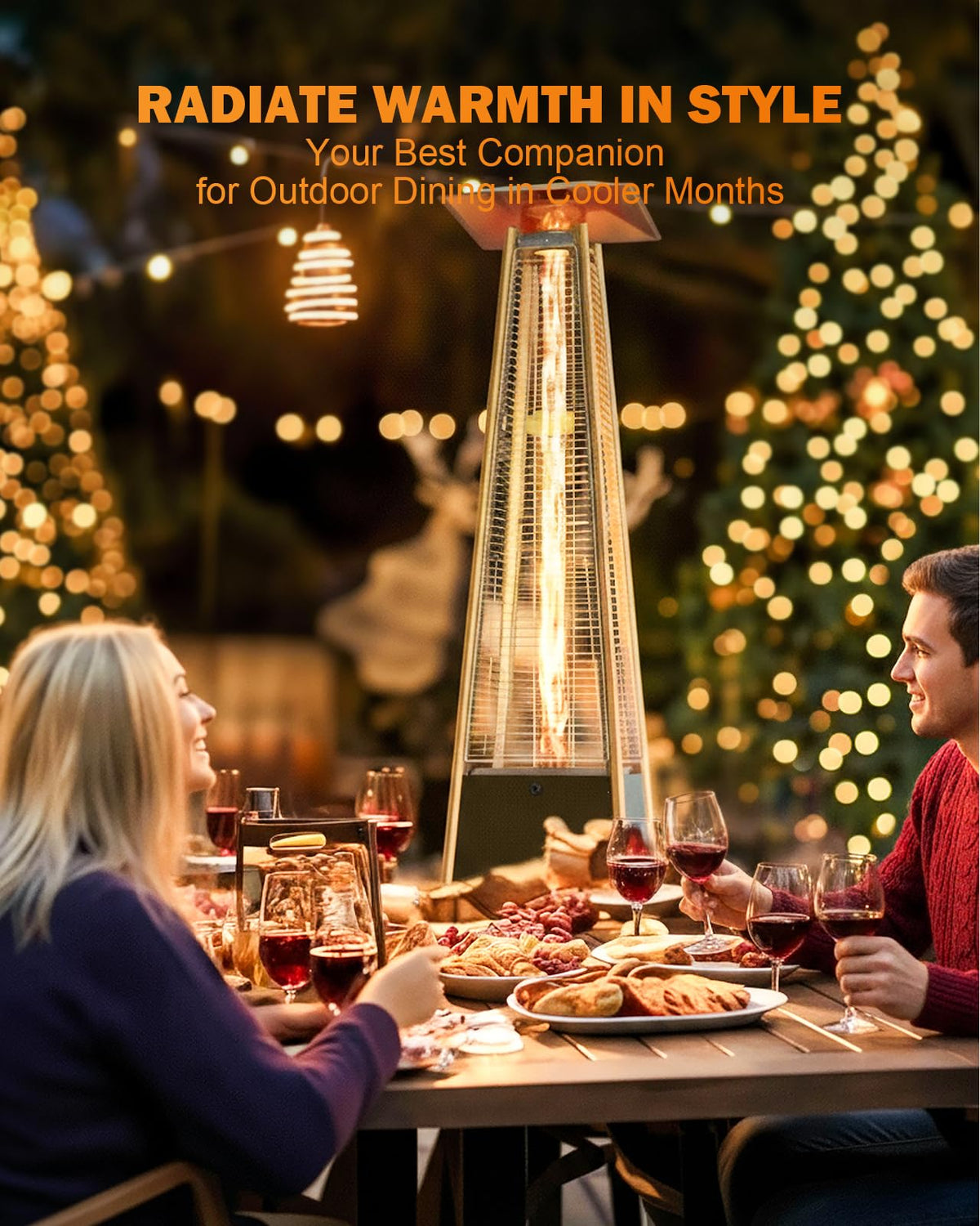 Pyramid Patio Heater, 48000 BTU Fast Heating Outdoor Heater for Large Spaces with Wheels & Weatherproof Cover, Triple Protection System for