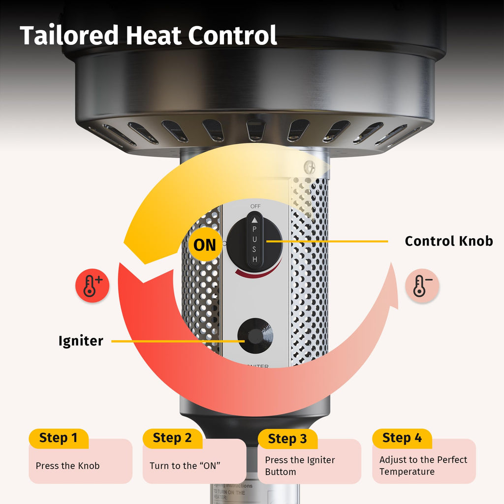 EAST OAK 48,000 BTU Pyramid Patio Heater, Quartz Glass Tube Propane Outdoor Heater with Wheels, Triple Safety Protection, 2025 Upgrade for Home