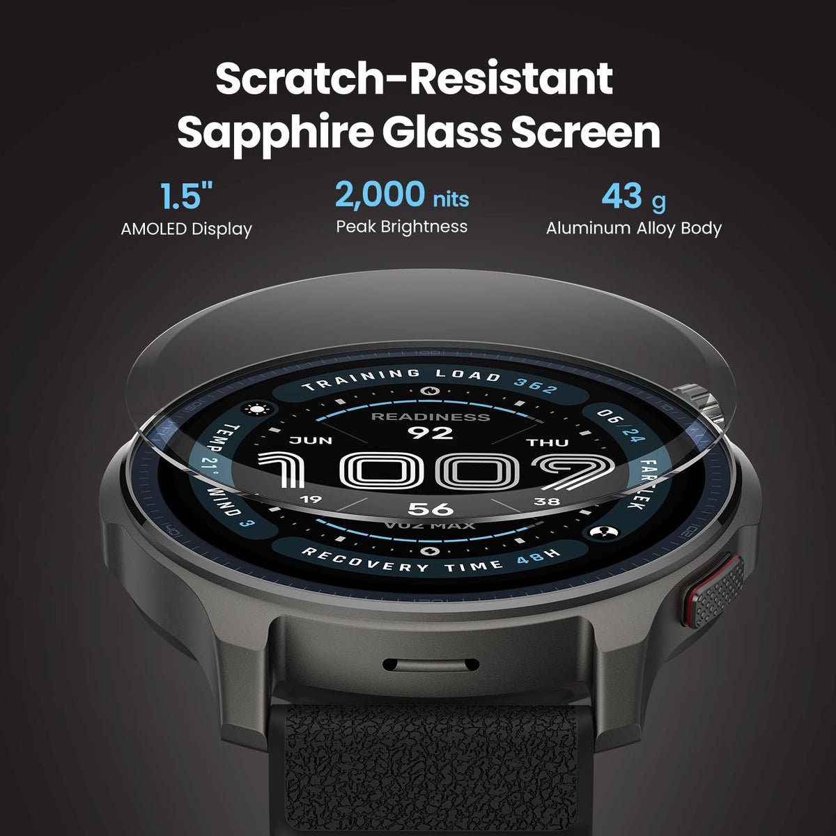 Amazfit Balance 2 Smart Watch 47mm AMOLED Sapphire Glass Display, Offline Maps, Dual Band GPS, 21 Days Battery, 170+ Sport Modes, Hyrox & Golf Mode