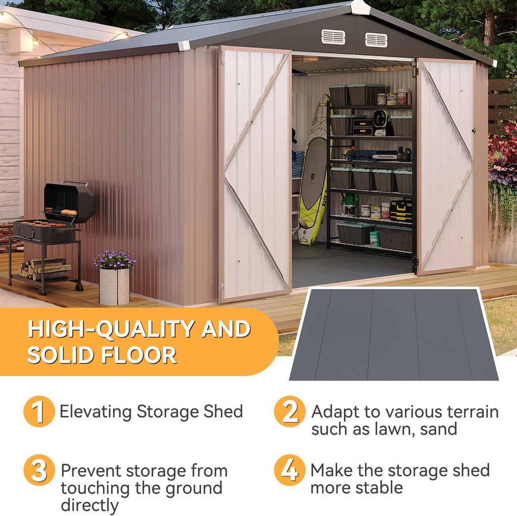 Aoxun 7.4x5.3FT Shed with Floor Galvanized Steel Outdoor Storage Shed Metal Garden Shed with Double Doors, 15mm Moisture-Proof Floor & Ventilation