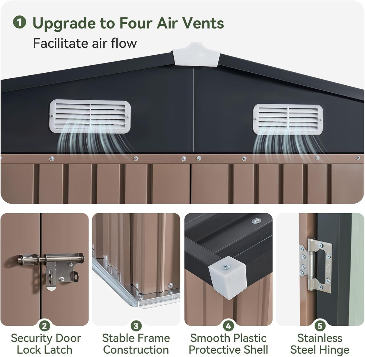 Aoxun 10 x 12FT Outdoor Storage Shed with Double Hinged Large Door Utility Garden Shed with Lockable Door & Sloped Roof Metal Sheds Outdoor Storage