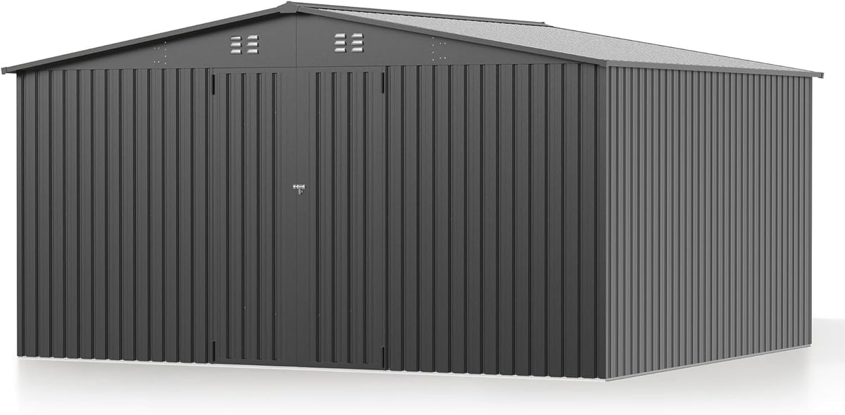 14 x 12FT Outdoor Storage Shed, Metal Waterproof Storage Shed Steel Utility Garden Tool Shed with Door & Lock Outdoor Storage,All-Weather Shelter for
