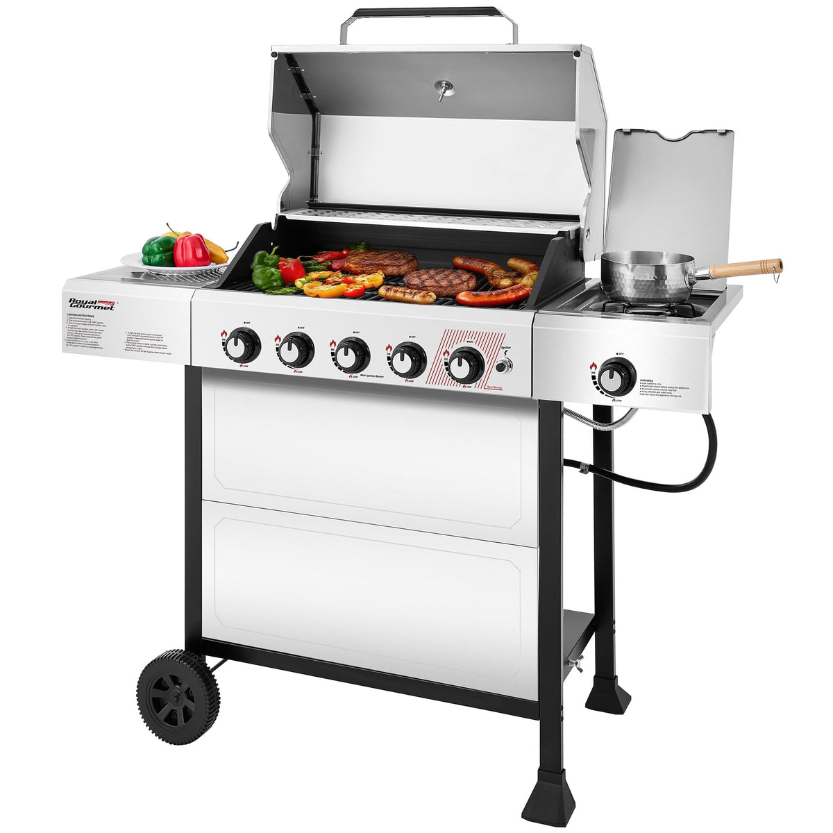 Royal Gourmet GA5401T 5-Burner BBQ Liquid Propane Gas Grill with Side Burner, Stainless Steel 61,000 BTU Output for Patio Garden Picnic Backyard