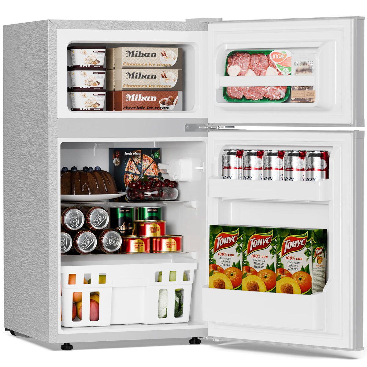Antarctic Star Compact Refrigerator,3.2 Cu.Ft. Mini Separate Freezer Double 2-Door,Adjustable Removable Shelves for Basement,Apartment,Dorm,Office