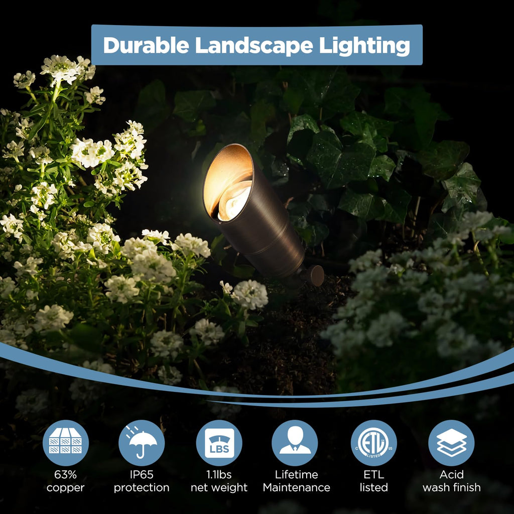 Gardencoin Solid Brass Outdoor Landscape Spotlights, 12V LED Low Voltage Landscape Lights for Garden and Yard, Bronze Heavy Duty Up Lighting Fixture