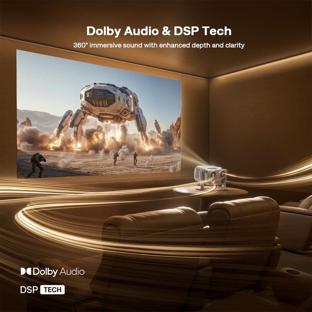 Aurzen BOOM mini Google TV Movie Projector with WiFi and Bluetooth, Voice Control, Family Mode, 20W Dolby Audio, Real-Time Focus, 4K Supported Smart