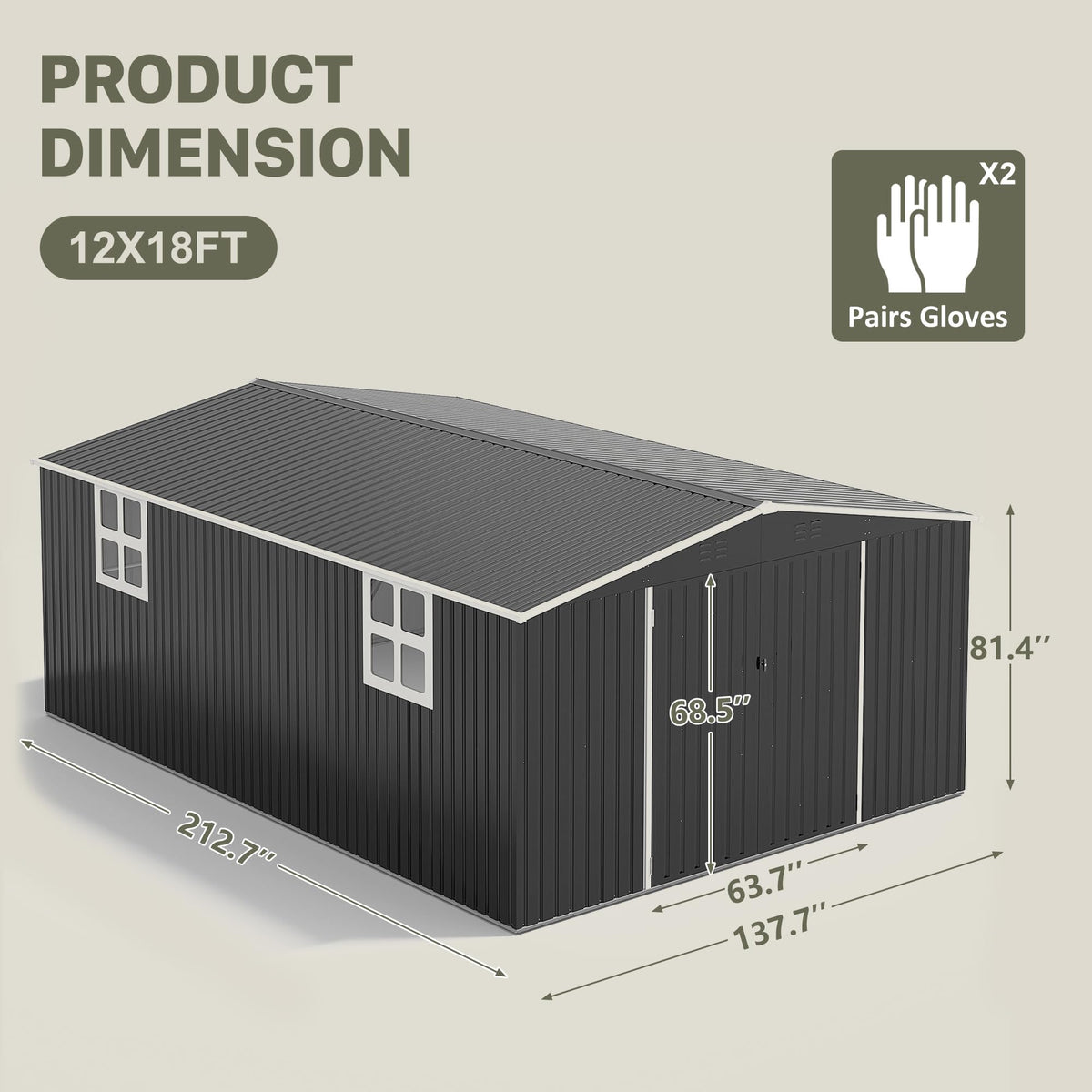 Polar Aurora 12x14 FT Outdoor Storage Shed, Garden Shed with Updated Frame Structure and Lockable Doors, Metal Tool Sheds for Backyard Garden Patio