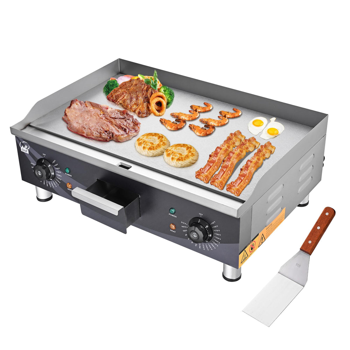 WeChef 24" Commercial Griddle 3500W Electric Countertop Griddle Non-Stick Flat Stainless Steel Adjustable Restaurant Grill Temperature Control 122 to