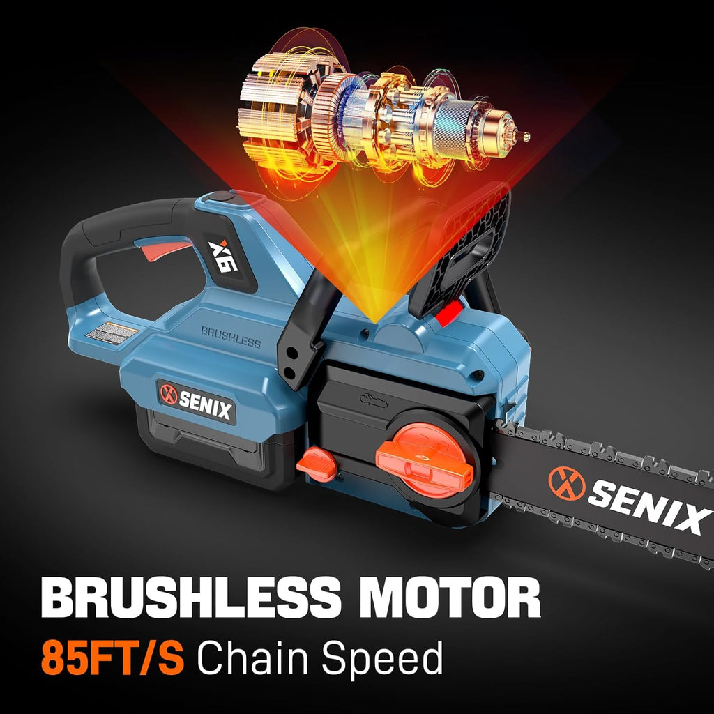 SENIX Chainsaw|60V 16" Battery Chainsaw|Brushless Electric Chainsaws|Cordless Chain Saw with 4Ah Battery & Charger|Garden Tool for Trees, Pruning