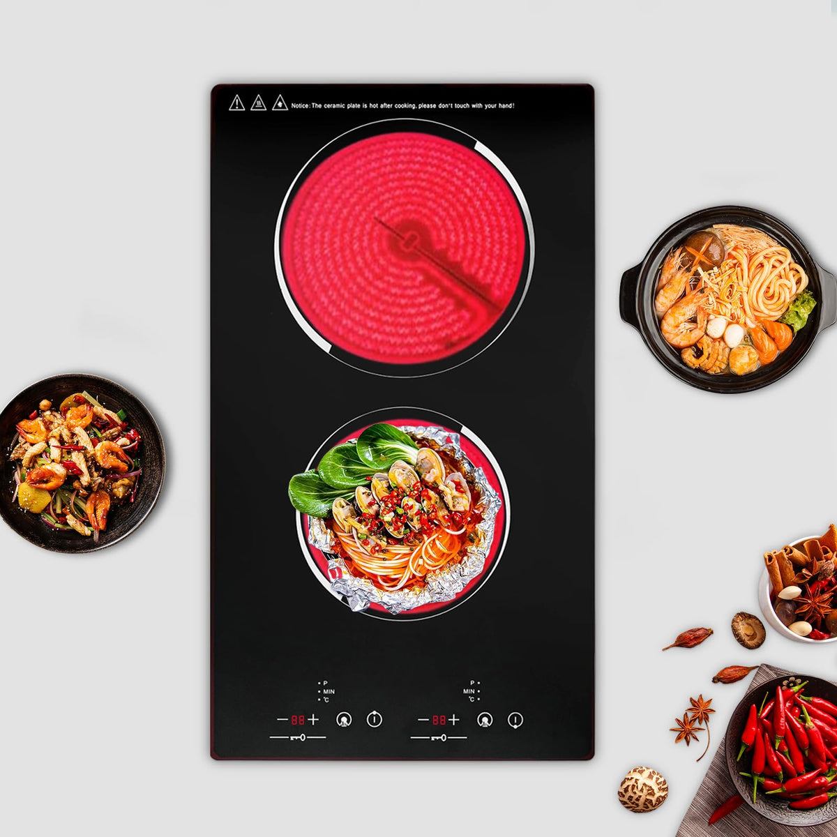 3000W 110V Cooktop Portable 4 Burners Electric Built-in Cooktop Sensor Touch Control Countertop Electric Hot Plate with Kid Safety Lock and 2H Timer