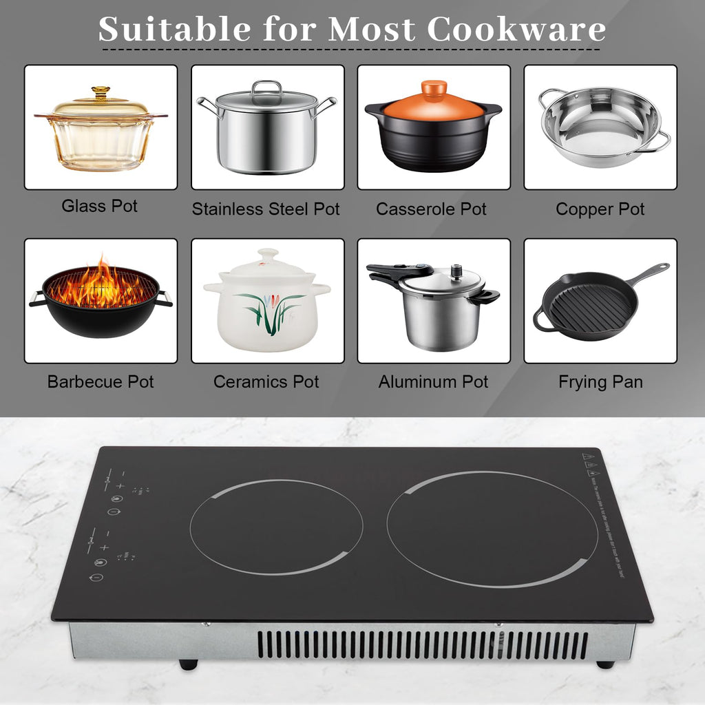 3000W 110V Cooktop Portable 4 Burners Electric Built-in Cooktop Sensor Touch Control Countertop Electric Hot Plate with Kid Safety Lock and 2H Timer