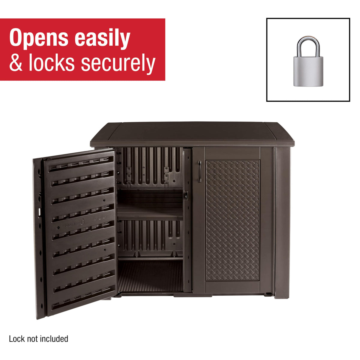 Rubbermaid Decorative Outdoor Storage Cabinet (123 Gal), Weather Resistant, Brown, Organization for Home/Backyard/Pool Chemicals/Toys/Garden Tools