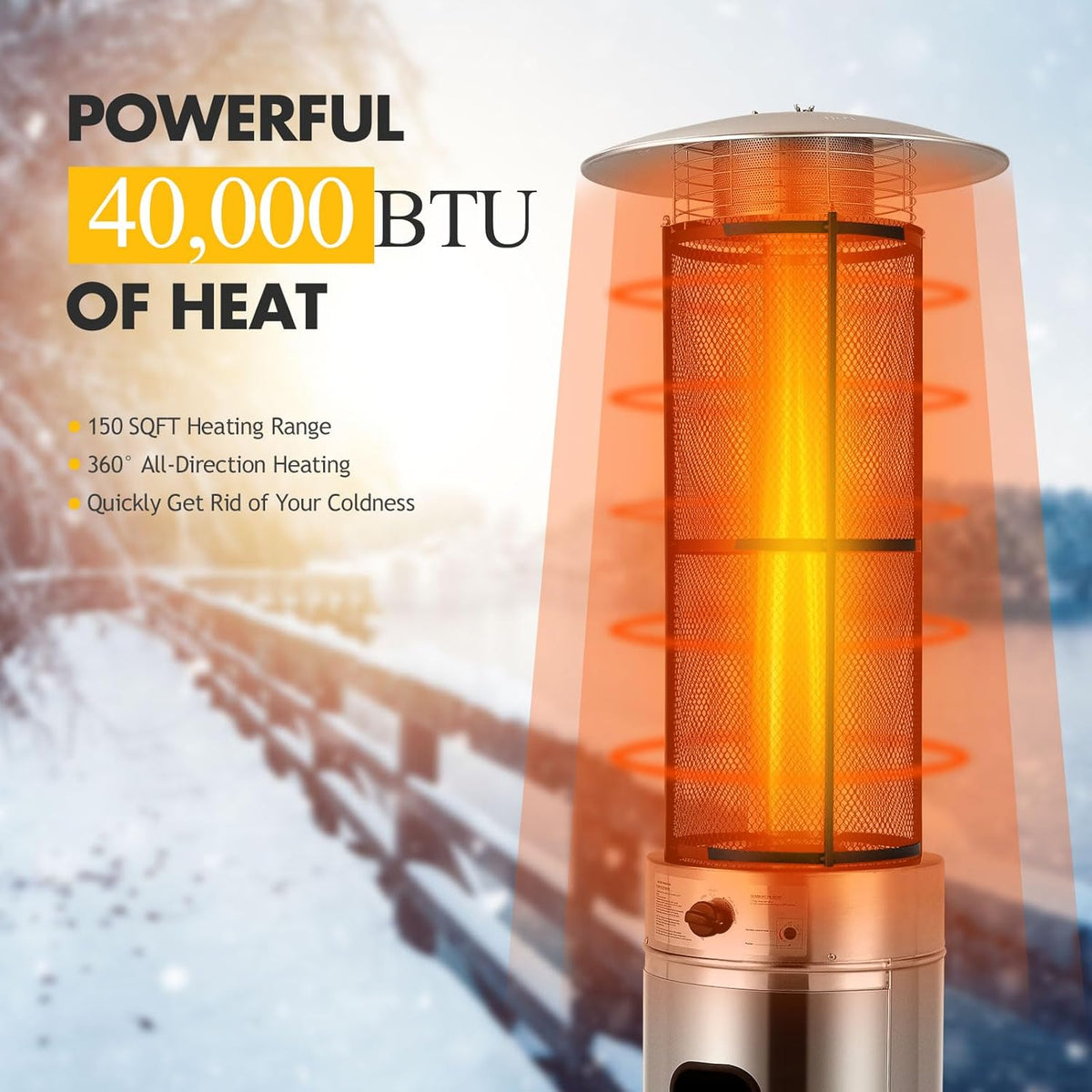 Happygrill Patio Heater, Outdoor Round Space Heater with Adjustable Heat, Wheels & True Flame, 40000 BTU Stainless Steel Patio Propane Heater